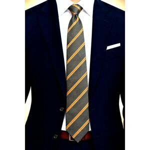 Antonia Collection 100% Silk Necktie Men’s Formal Striped Black Chocolate Brown